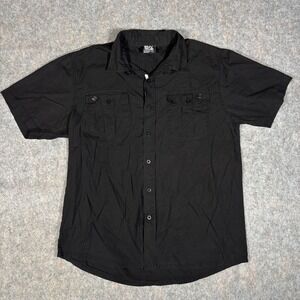 Enyce Button Down Shirt Mens Large Black Short Sleeve Utility Pocket VTG Combs